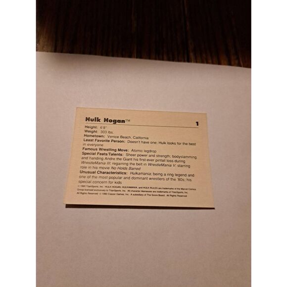 Vintage 1990 WWF Hulk Hogan Trading Card #1 Classic Titan Sports - Picture 2 of 2